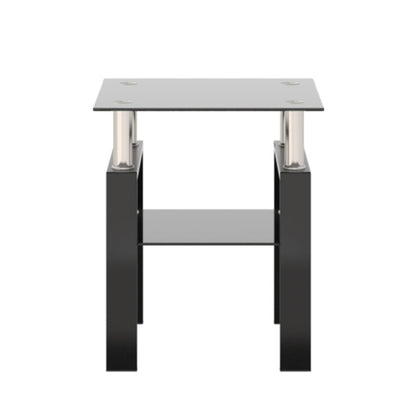 1-Piece Modern Tempered Glass Tea Table Coffee Table End Table, Square Table For Living Room, Black