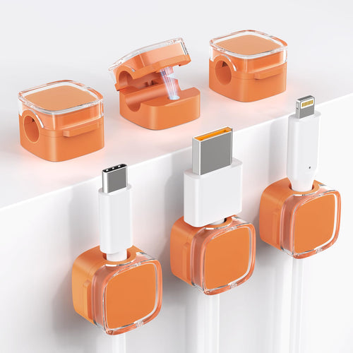Cord Holder Clips 6 Pack Magnetic Cable Clips Under Desk Wire Holder Keeper for Office Home Kitchen Appliances (Clear Orange)