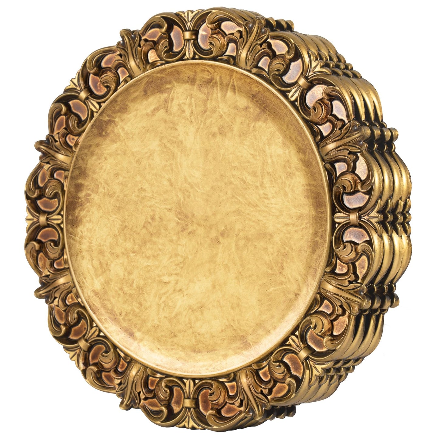 MAONAME 13" Antique Gold Charger Plates with Embossed Rims Set of 4 Plastic Plate Chargers for Dinner Plates Table Setting