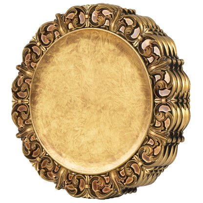 MAONAME 13" Antique Gold Charger Plates with Embossed Rims Set of 4 Plastic Plate Chargers for Dinner Plates Table Setting