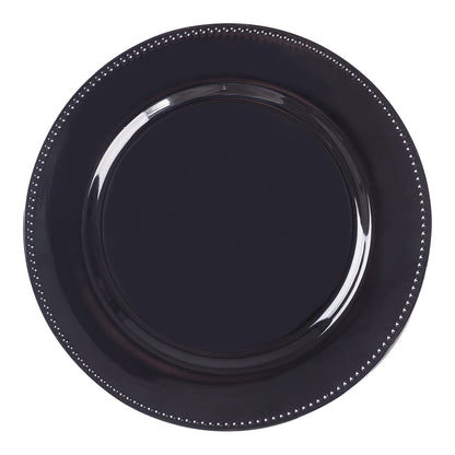 MAONAME 13" Round Charger Plates Black Beaded Charger Plates Plastic Plate Chargers for Dinner Plates Wedding Table Decor Set of 6