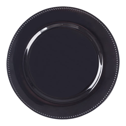 MAONAME 13" Round Charger Plates Black Beaded Charger Plates Plastic Plate Chargers for Dinner Plates Wedding Table Decor Set of 6