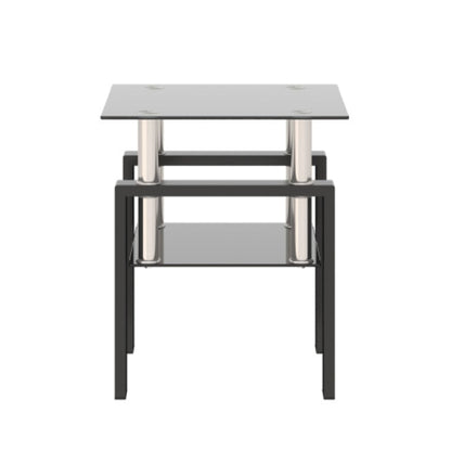1-Piece Modern Tempered Glass Tea Table Coffee Table End Table, Square Table For Living Room, Black