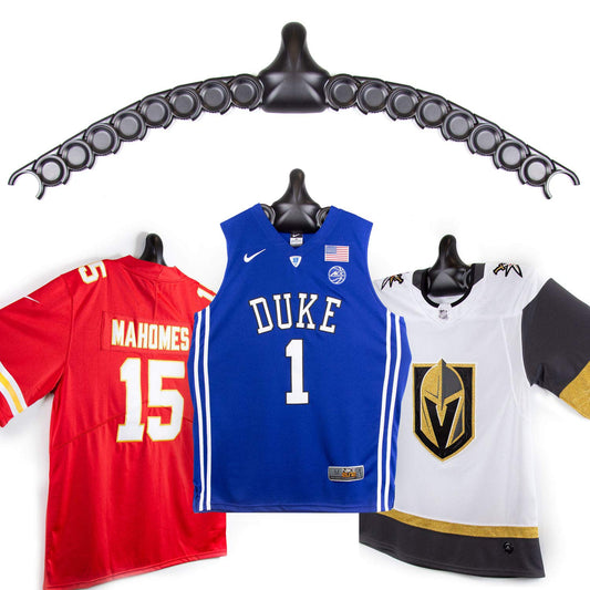 JerseyGenius Adjustable Jersey Display | Shapes to Fit Any Sports Jersey | Jersey Hanger for Wall Display | Sports Display (3-Pack)