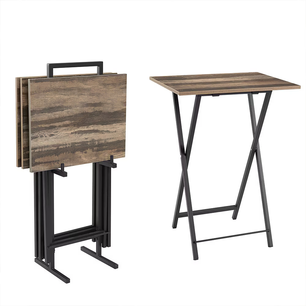 5 Piece Folding TV Tray Table Set,Foldable Sofa Side Table,End Table,Snack Table,Save Space,Grey