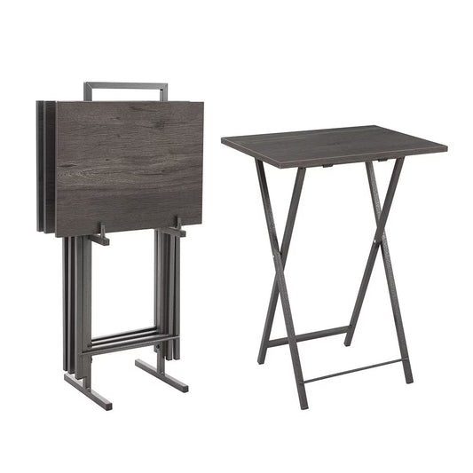 5 Piece Folding TV Tray Table Set,Foldable Sofa Side Table,End Table,Snack Table,Save Space,Grey