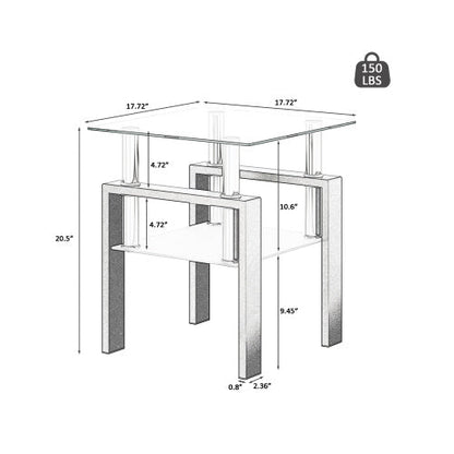 1-Piece Modern Tempered Glass Tea Table Coffee Table End Table, Square Table For Living Room, Transparent Black