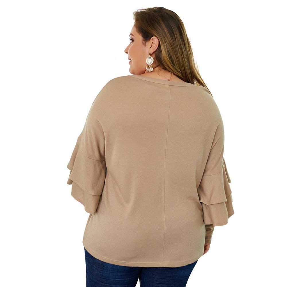 V-neck Long Sleeve Knit Sweater for Plus Size Women