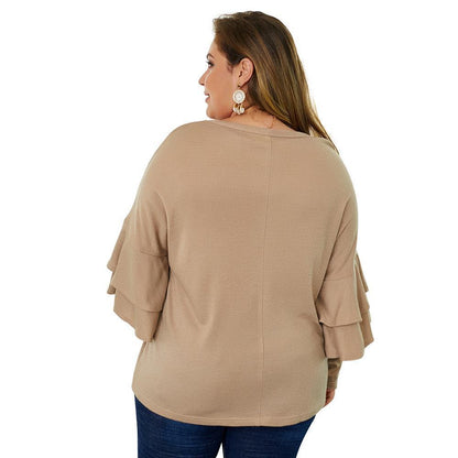 V-neck Long Sleeve Knit Sweater for Plus Size Women