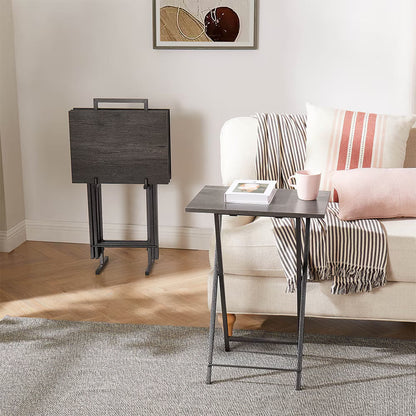 5 Piece Folding TV Tray Table Set,Foldable Sofa Side Table,End Table,Snack Table,Save Space,Grey