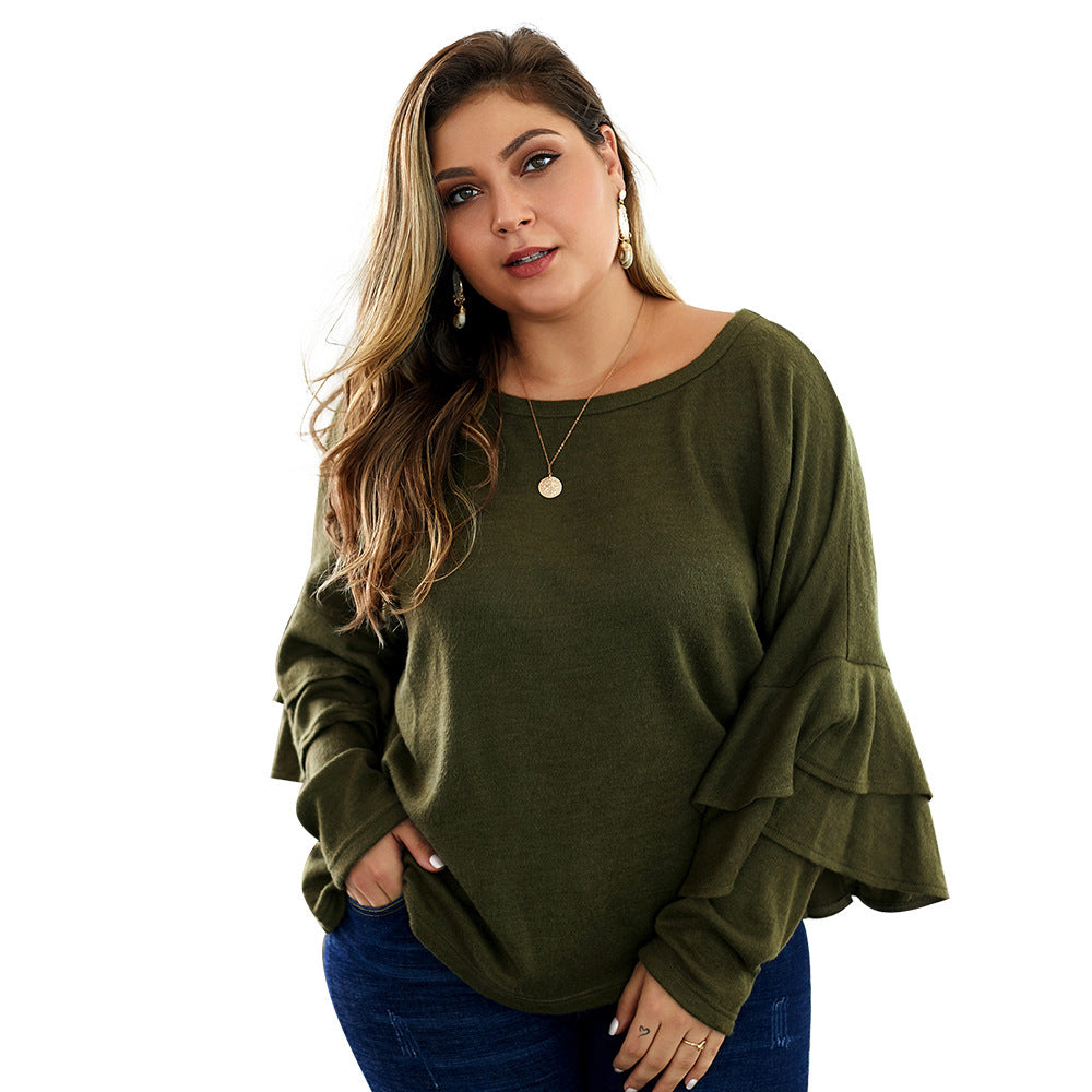 V-neck Long Sleeve Knit Sweater for Plus Size Women