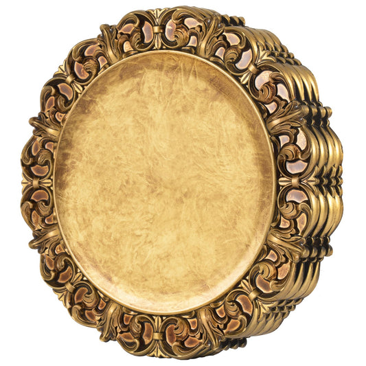 MAONAME 13" Antique Gold Charger Plates with Embossed Rims Set of 4 Plastic Plate Chargers for Dinner Plates Table Setting
